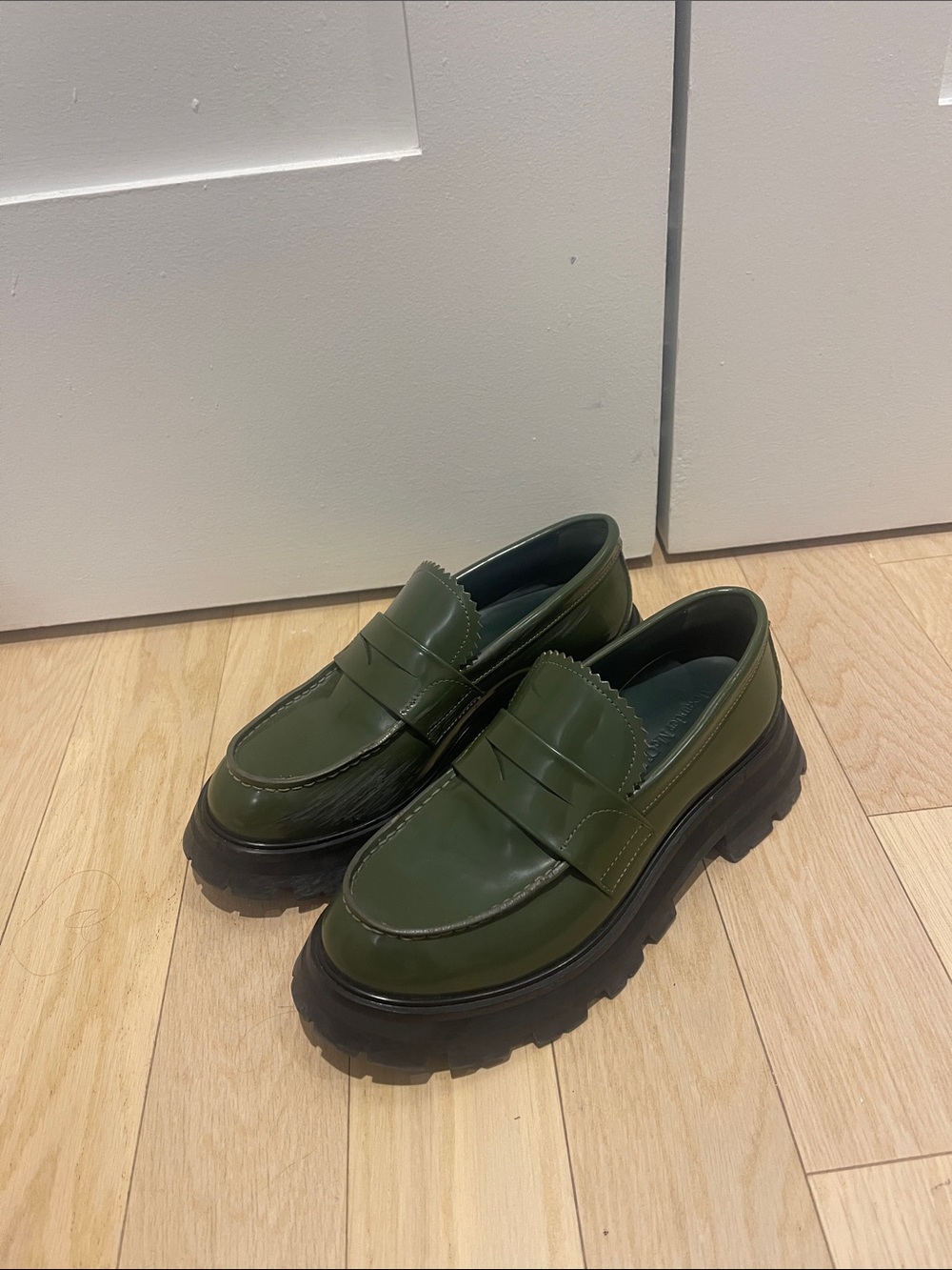 Alexander McQueen Women’s Olive Green Chunky Penny Loafers